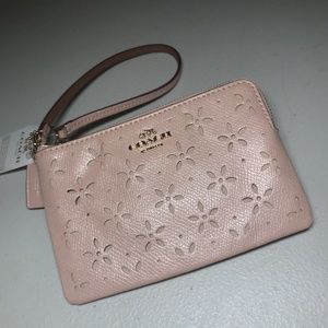 Coach Laser Cut Leather Corner Zip Wristlet Wallet